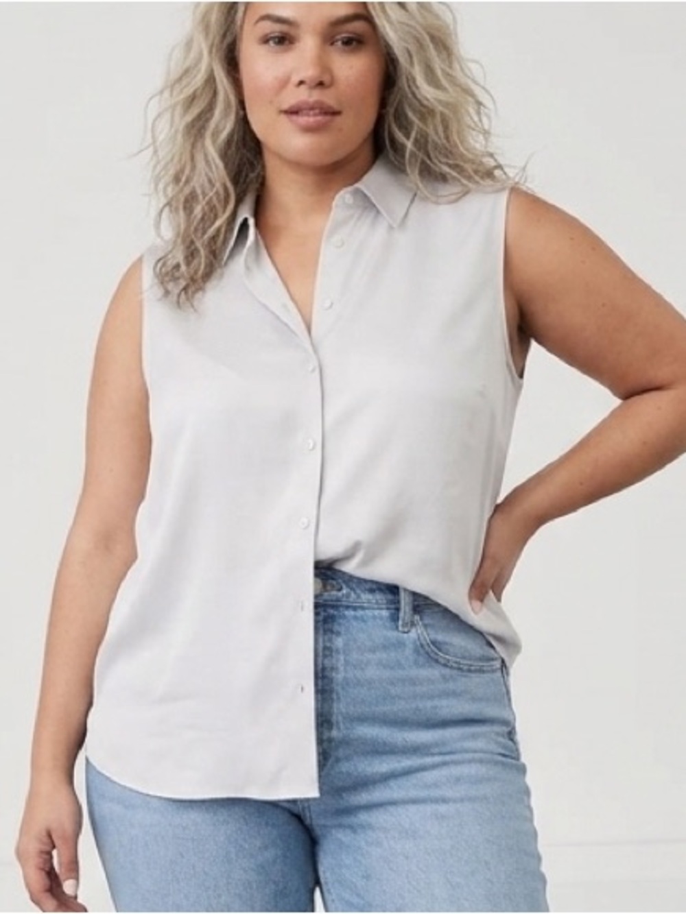 banana republic silky everyday sleeveless shirt in light silver